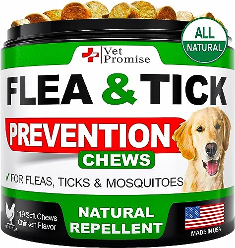 Flea and Tick Prevention for Dogs Chewables - All Natural Dog Flea & Tick Control - Flea and Tick Chews for Dogs - Oral Flea Pills for Dogs Supplement - All Breeds and Ages - Made in USA