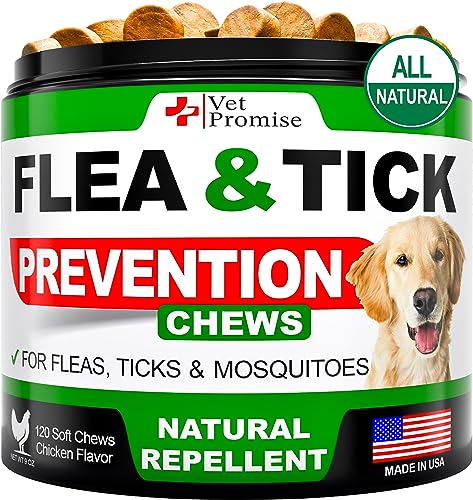 Flea and Tick Prevention for Dogs Chewables - All Natural - Oral Flea Pills for Dogs Supplement - All Breeds and Ages - Made in USA - 120 Tablets