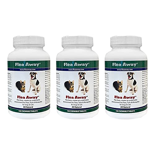 Flea Away All Natural Supplement for Fleas, Ticks, and Mosquitos Prevention for Dogs and Cats, 100 Chewable Tablets, 3 Pack