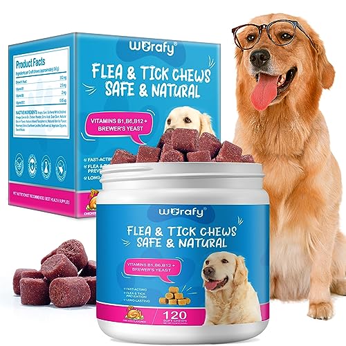 Flea & Tick Prevention for Dogs, 120 Chews Dog Probiotics Treats, Probiotics for Dogs, Digestive Treats Dogs Probiotics and Digestive Enzymes, Flea and Tick Supplement Chewable for Dogs(Chicken)