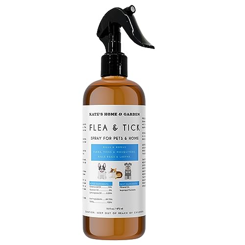 Flea & Tick Prevention Spray for Dogs & Cats (16oz) - Kate's Home & Garden. Kills & Repel Fleas, Ticks, and Mosquitoes. Pet Friendly Flea and Tick Spray for Home & Yard