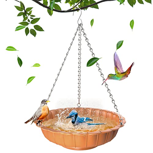 Fnydvis Hanging Bird Bath, Birdbath Bowl Hanging Bird Feeder Tray for Outdoor Garden, Patio, Backyard, Large Capacity, Gift for Bird Lovers (Brown)