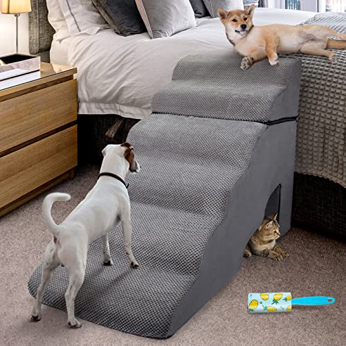 Foam 6 Tier Dog Steps&Stairs for High Beds 30 inches High Tall,LitaiL Extra Wide Pet Stairs/Steps for High Beds Large Dogs/Bedsides,Non-Slip Dog Ramps for Small Dogs, for Older Dogs/Cats Injured