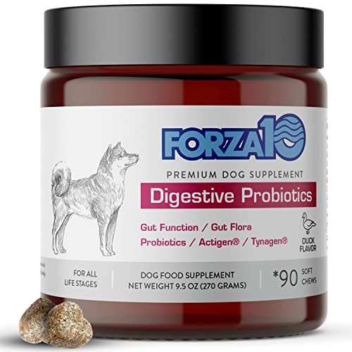 Forza10 Dog Probiotics and Digestive Enzymes Chews Supplements, Duck Flavor Probiotics for Dogs Digestive Health and Gut, Pet Probiotics for Dogs with Diarrhea, Dog Gas Relief, Upset Stomach, 90 Ct.