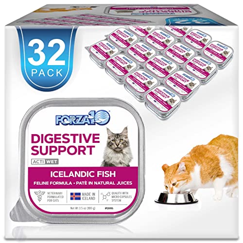 Forza10 Wet Cat Food Intestinal, Fish Salmon Cat Food Flavor, Sensitive Stomach Wet Cat Food for Adult Cats with Gastrointestinal and Digestive Problems (32 Pack)