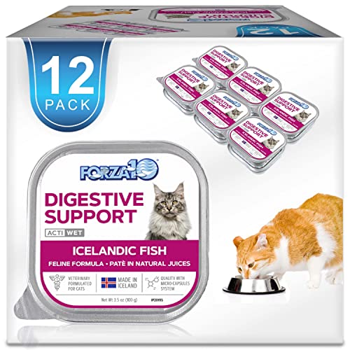 Forza10 Wet Cat Food Intestinal, Fish Salmon Cat Food Flavor, Sensitive Stomach Wet Cat Food for Adult Cats with Gastrointestinal and Digestive Problems, 12 Packs of 3.5 Ounce Each
