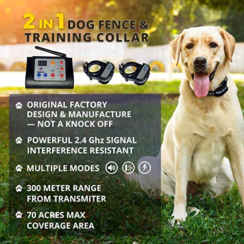 Freedom Distribution Enterprises Upgraded Wireless 2-in-1 Dog Fence and Training System for Two Dogs, Dog Training, Wireless Pet Containment System, Two Collar Wireless Dog Fence