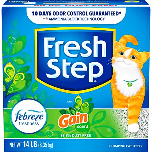 Fresh Step Cat Litter, Clumping Cat Litter With The Power of Febreze With Refreshing Scent 14 lbs (Package May Vary) Gain, 224 Oz