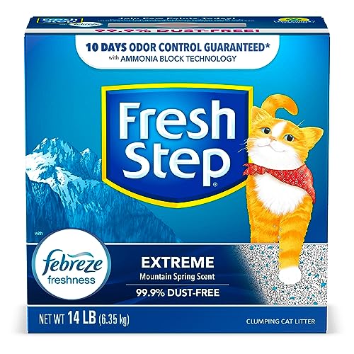 Fresh Step Clumping Cat Litter, Extreme Odor Control, Mountain Spring Scent With Febreze, 14 lbs