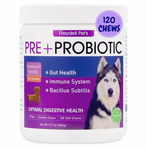 FREYDELL Pets Probiotics for Dogs Dog Upset Stomach Relief Dog probiotic, Fiber Supplement for Dogs, Yeast Infection Treatment for Dogs & Dog Diarrhea Medication, Probiotic for Dogs of All Ages.