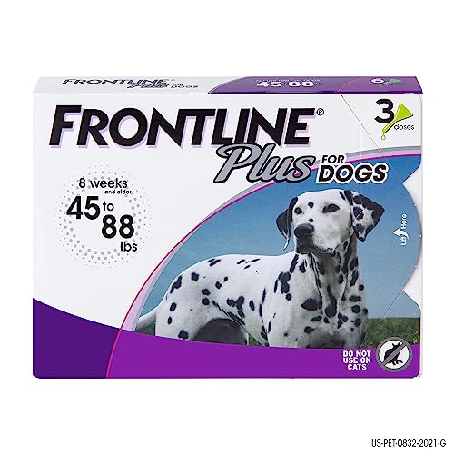 FRONTLINE Plus Flea and Tick Treatment for Large Dogs Up to 45 to 88 lbs., 3 Treatments