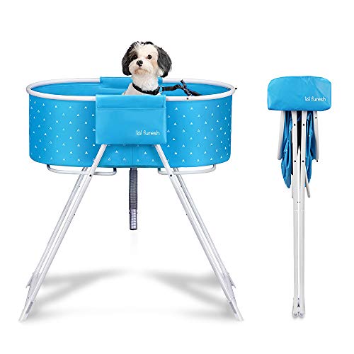 Furesh Insider Dog Bath Tub and Wash Station for Bathing Shower and Grooming, Elevated Foldable and Portable, Indoor and Outdoor, for Small and Medium Size Dogs, Cats and Other Pet (Blue)