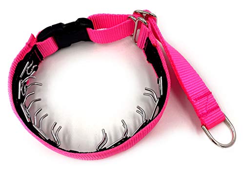 Fuzzywumpets 1.5" Solid Color Hidden Prong Collar (12", Neon Pink)