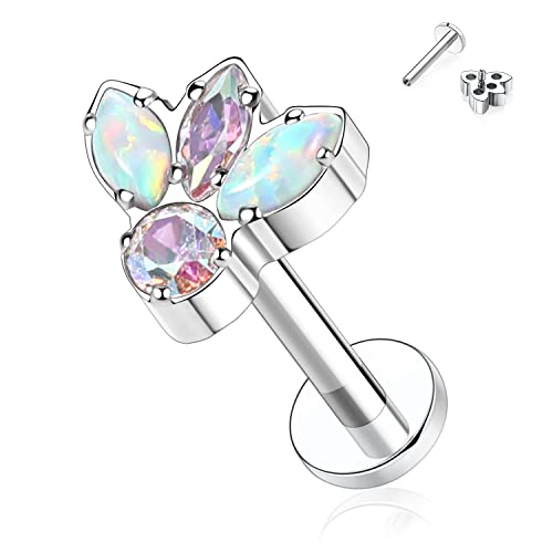 GAGABODY G23 Titanium Labret 16G Tragus Earring 16g Titanium Helix Stud Internally Threaded Labret CZ and ABCZ Titanium Lip Piercing Silver Lip Studs Tragus Piercing 8mm Labret Studs 16g