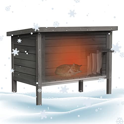 GDLF Outdoor Cat House Feral Cat Enclosure 100% Insulated All-Round Foam Weatherproof Solid Wood Large Size for Multiple Cats 34.5" L*21.5" W*27.2" H