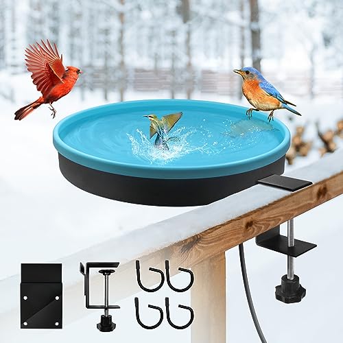 GESAIL Heated Bird Bath for Outdoors for Winter, 3 Easy Ways to Mount Detachable Bird Bath Bowl, 75W Heated Bird Baths with Thermostatically Controlled for Garden Yard Patio Lawn, Blue