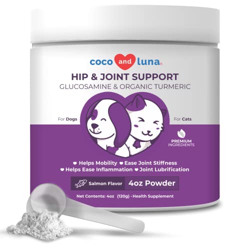 Glucosamine for Cats and Dogs - Hip and Joint Supplement for Dogs and Cats - with Organic Turmeric, MSM, Chondrointin, Organic Sea Coral Calcium – 4 Oz Powder (120g)