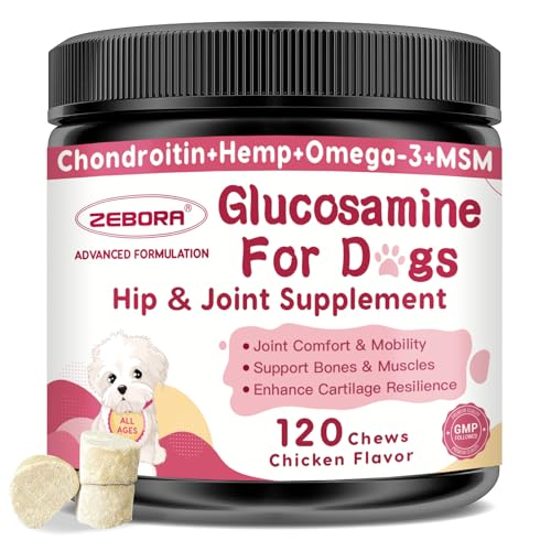 Glucosamine for Dogs, Joint Supplement for Dogs - with Chondroitin, MSM, Hemp Oil, Green Lipped Mussel, Omega 3 for Dog Pain Relief & Skin Health, with Calcium Support Bones, Mobility, Ease Stiffness