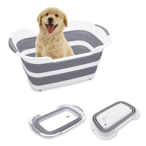 Goderewild 7.1 Gal/27L Multipurpose Collapsible Pet Bathtub Upgraded with Drainage Hole and Pet Hair Collector for Bathing/Shower, Portable Laundry Basket-Foldable Bathing Tub-Storage Organizer.