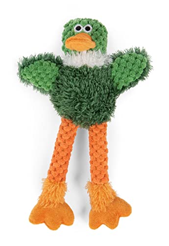 goDog Checkers Just for Me Skinny Duck Squeaky Plush Dog Toy, Chew Guard Technology - Green, Mini