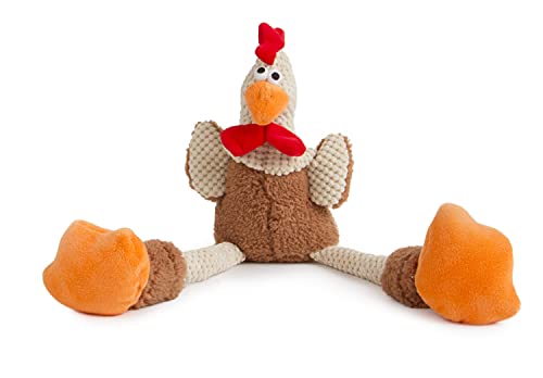 goDog Checkers Skinny Rooster Squeaky Plush Dog Toy, Chew Guard Technology - Brown, Large