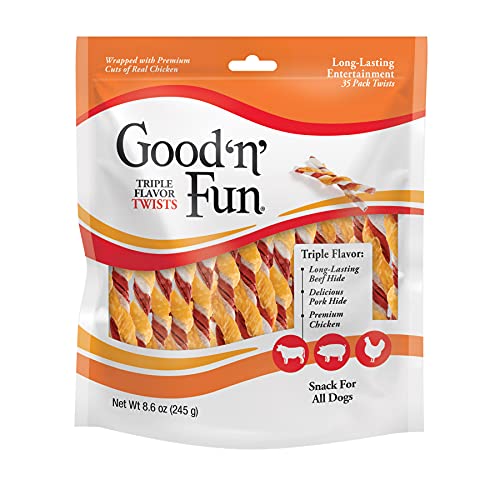 GOOD 'N' FUN Triple Flavor Twists, Treat Your Dog to Premium Cuts of Real Meat With Rawhide