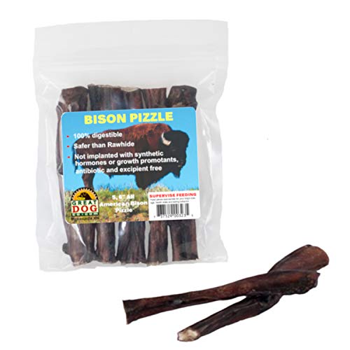 Great Dog Bison Pizzle (Bison Bully Sticks) - 5, 6 Inch Sticks - Sourced & Made in USA