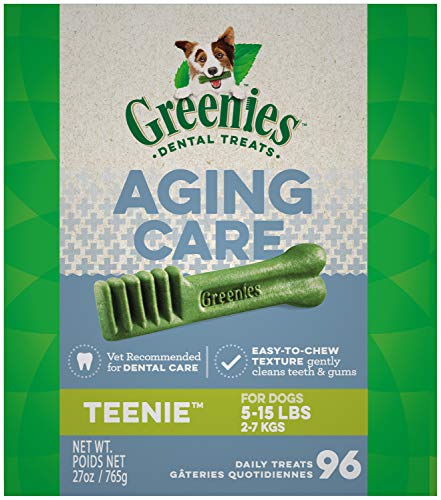 GREENIES Aging Care TEENIE Natural Dog Dental Care Chews Oral Health Dog Treats, 27 oz. Pack (96 Treats)