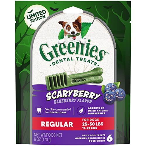 Greenies ScaryBerry Blueberry Flavor Regular Halloween Natural Dental Dog Chew Treats, 6 oz. Pack (6-Count)