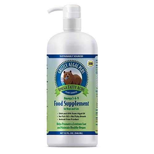 Grizzly Algal Plus Omega Fatty Acids Supplement for Dogs & Cats, 32 Fl Oz - Vegan, Plant-Sourced & Made in USA Algal Oil Omega 3-6-9, Healthy Skin & Coat