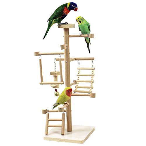 GUANLANT Bird Playground Parrots Play Stand Parakeets Play Gyms Set Toy Birdcage Stand Perch Table Top Activity Center Conures Wood Playpen Platform Ladder Swing for Cockatiel Budgies Lovebirds