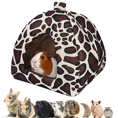 Guinea Pig Bed Rabbit Hideout Warm Fleece Cuddle Cup Washable Winter Sleeping House for Small Pet/Ferret/Chinchilla/Bunny (Leopard Print Style)