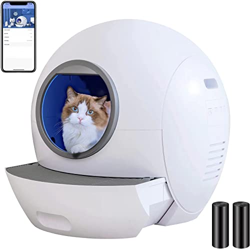 HaaRunPet Self Cleaning Cat Litter Box,Automatic Litter Box for Multiple,APP Control Automatic Cat Littler Box with Mat,Suitable for All Kinds of Cat, Odor Removal, Easy to Disassemble and Wash
