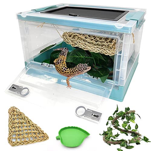 Hamiledyi Foldable Reptile Terrariums Kit, 6 PCS Gecko Tank Starter Kits Mini Transparent Lizard Habitat Cages for Iguana, Snake, Bearded Dragon, Tortoise, Chameleon 15.6" x 11.6" x 9.4" Blue