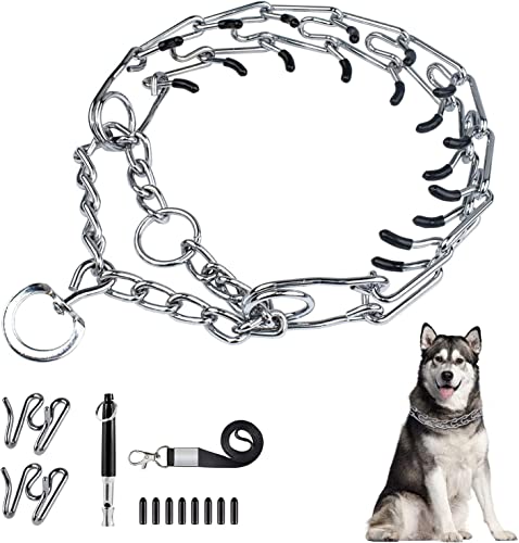 Hanbramo Dog Prong Traing Collar, Choke Pinch Collar for Dogs [2 Extra Links][Dog Whistle][Quick Release] with Martingale Chain and Rubber Caps, No Pull Dog Collar for Medium Large Breed Dogs [Small]