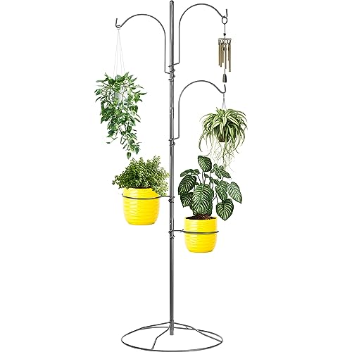 Hanging Plant Stand Indoor with Base - Stylish Bird Feeder Stand for Outside - Adjustable Outdoor Plant Hanger for Multiple Plants - Sturdy Shepherds Hooks for Hanging Plants, Bird Feeders and More!