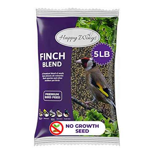 Happy Wings Finch Blend Bird Food, Mix of Sunflower Hearts/Kernels and Nyjer Seed, 5 Pounds | No Grow Seed | Bird Seed for Wild Birds
