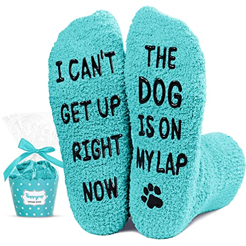 HAPPYPOP Funny Dog Gifts Dog Mom Gifts for Women, Novelty Dog Socks Crazy Silly Fun Green Fuzzy Socks Gifts for Her