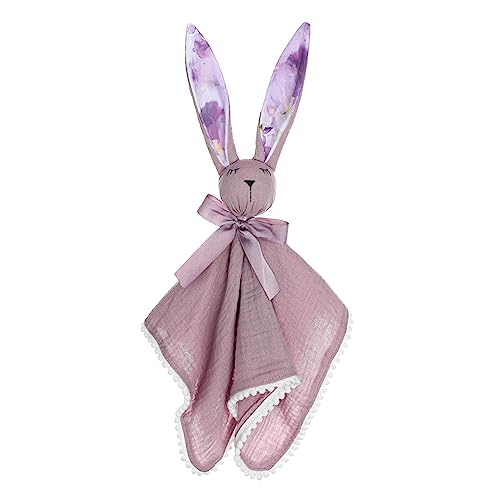 HEADWATERS STUDIO Cotton Muslin Rabbit Security Blanket - Soft Purple Bunny Snuggle Toy for Baby Boys and Girls - Baby Shower Gifts for Newborn, Toddler and Infant - 15 Inch