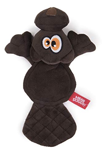 Hear Doggy Flattie Brown Beaver Ultrasonic Silent Squeaker Dog Toy, 58519 Large