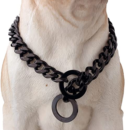 Heavy Metal 15mm Duty Black Solid Stainless Steel Dog Choke Chain Collar Pet Necklace for Pit Bull, Mastiff, Bulldog, & Big Breeds 12 Inches-34 Inches (26inch Chain(Suggest Dog Neck 22inch))