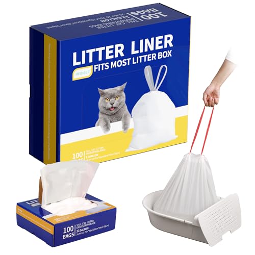 HEIDBER Drawstring Litter Liner Bags 100 Pack-Cat Litter Box Liner Bags for Litter Box Robot 3 and 4 Thick Waste Bags for Self-cleaning Cat Litter Box Liner Trash Bags for Home/Kitchen Trash Cans