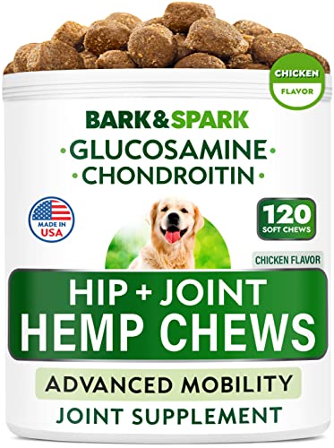 Hemp Chews Dogs Hip Joint Pain Relief - Glucosamine Chondroitin Hemp Treats for Joint Health - Dog Joint Supplement Large Breed & Small - Hemp Oil Pill - Canine Vitamin Treat Old Dog (120Ct/Chicken)