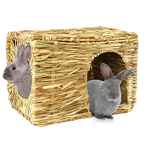 HERCOCCI Extra Large Grass House for Rabbit, Foldable & Comfortable - Small Animal Hut Play Hideaway Bed Hay Mat Chew Toy for Bunny Guinea Pig Hamster Chinchilla (1 Pack)