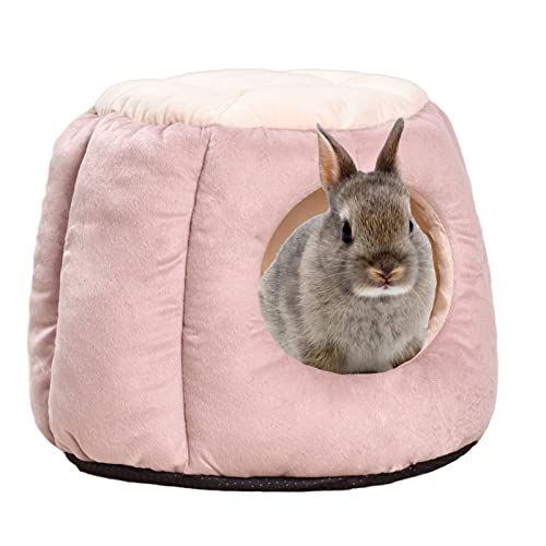 HERCOCCI Extra Large Rabbit Bed House, Foldable & Warm Bunny Hideout Hut Cave for Guinea Pig Rabbit Chinchilla Hamster Cage Accessories (Pink)