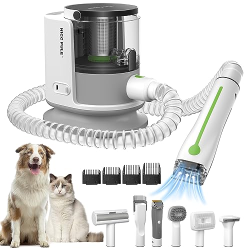 HICC PULE Dog Grooming Kit, Dog Hair Vacuum Suction 99% Pet Hair, Pet Grooming Vacuum with 6 Pet Grooming Tools, 1.5L Dust Cup, Low Noise Pet Grooming Kit for Shedding Dogs Cats at Home