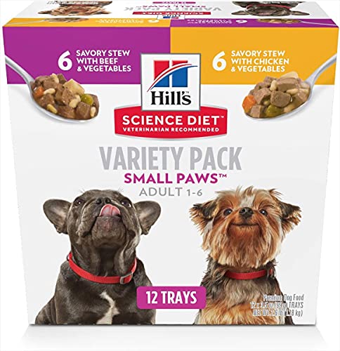 Hill's Science Diet Adult Small Paws Wet Dog Food Variety Pack, Chicken & Vegetables, Beef & Vegetables, 3.5 oz. Cans, 12-Pack