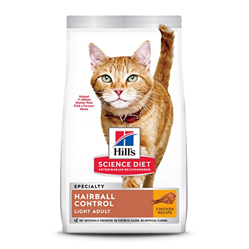 Hill's Science Diet Dry Cat Food, Adult, Hairball Control, Light for Healthy Weight & Weight Management, Chicken Recipe, 7 lb. Bag