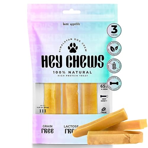 Himalayan Yak Cheese Dog Chews - Yak Chew Sticks, All Natural Chewy Dog Treats - Long Lasting, Easily Digestible and Rawhide Free – Yak Milk Bones for Dogs by HeyChews (3pk) (Large)