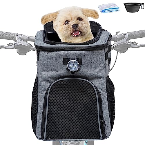 Himiway Foldable Dog Bike Basket Breathable Dog Basket for Bike Safe and Easy Dog Bike Carrier Backpack Comfy & Padded Shoulder Strap pet Carrier for Bike with 2 Open Doors for Small Medium Dogs/Cats